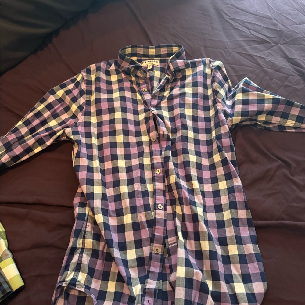 Express Extra Slim Plaid Shirt in Purple and Blue